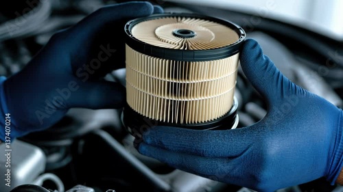 Skilled mechanic performs air filter replacement in a car engine compartment, ensuring optimal vehicle performance and longevity