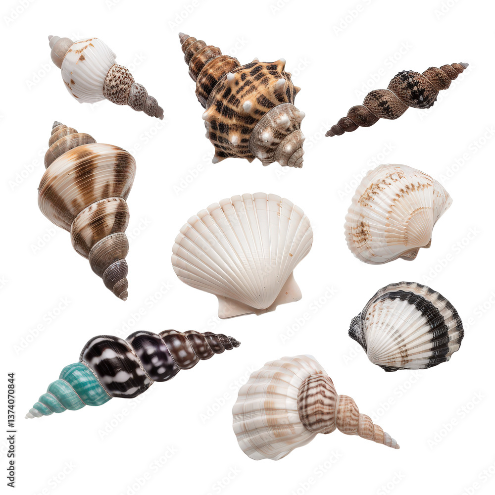 Assorted Sea Shell Collection on White Background for Nature and Coastal Themes Assorted Sea Shell Collection on White Background for Nature and Coastal Themes