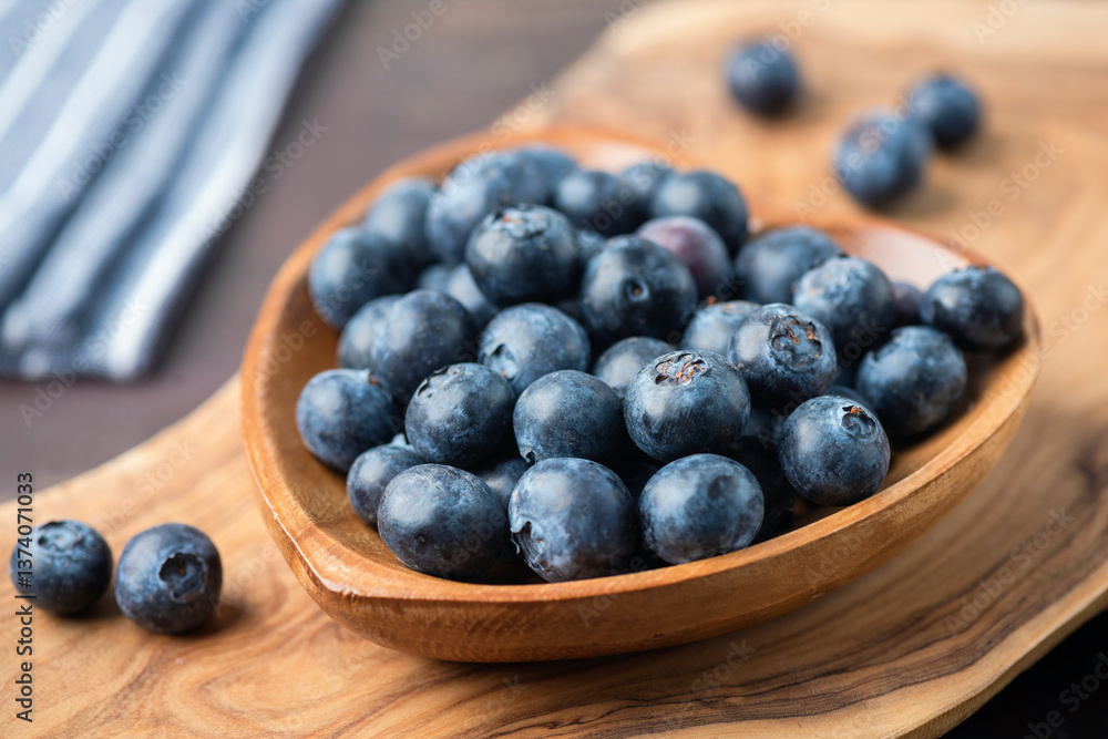 Harvested blueberries in wooden bowl closeup view. Organic juicy blueberries Harvested blueberries in wooden bowl closeup view. Organic juicy blueberries