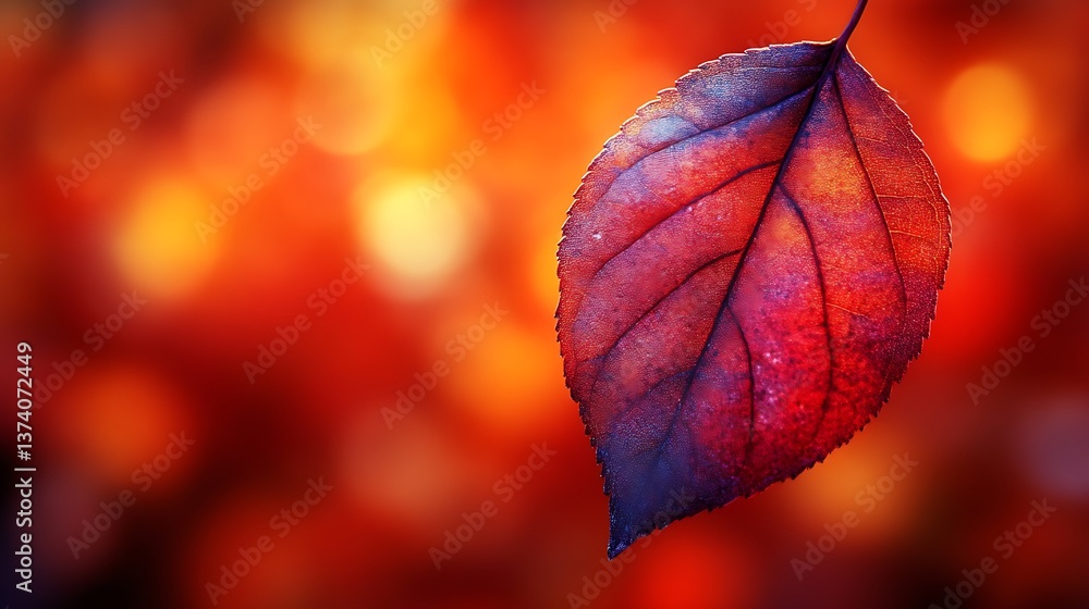 Single Autumn Leaf Against a Red Background Single Autumn Leaf Against a Red Background