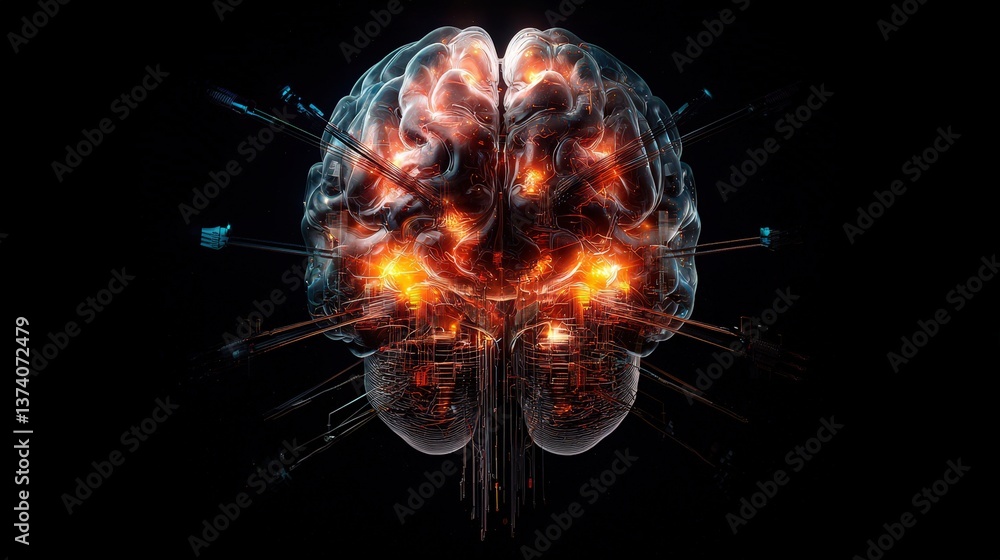 Obraz premium Abstract Representation of Human Brain with Dynamic Energy Effects