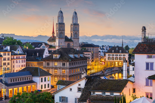 Obraz na płótnie Zurich, Switzerland Town Skyline w salonie