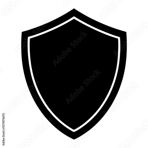 A shiny silver vector shield icon with a heraldic design for security and protection