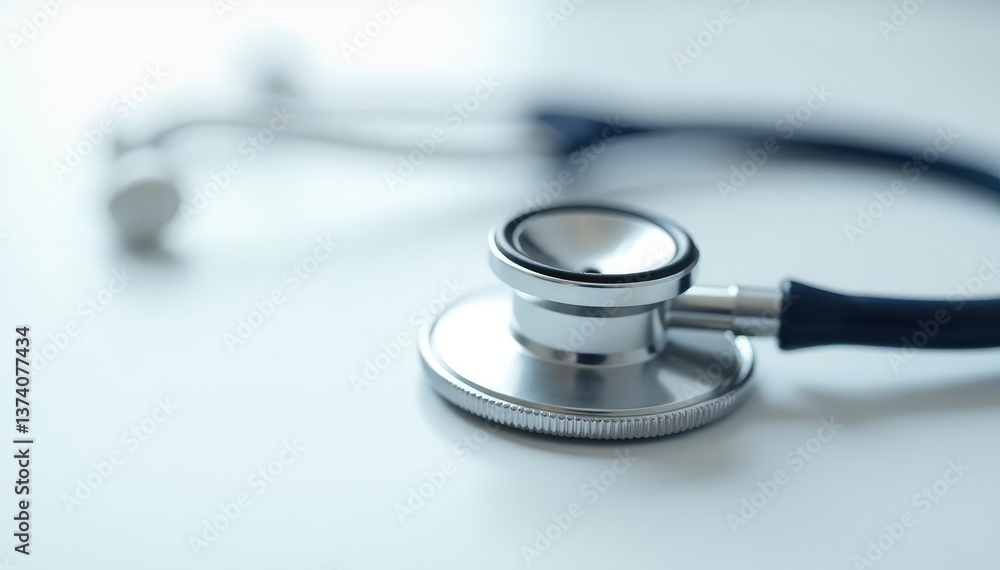 A single stethoscope on a white surface, veterinary context implied , background, diagnosis A single stethoscope on a white surface, veterinary context implied , background, diagnosis