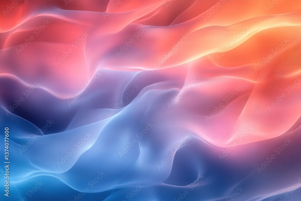 Obraz premium Abstract flowing waves in vibrant hues of orange, pink, and blue create a dynamic and mesmerizing visual effect.