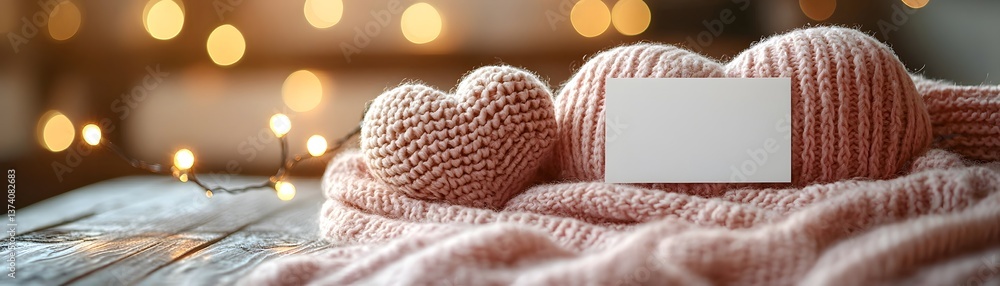 Fototapeta premium Cozy romance with a plush heart pillow and twinkling fairy lights