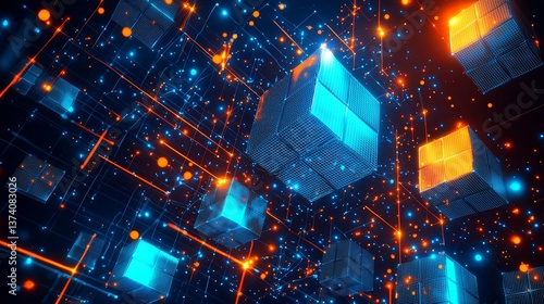 A futuristic and abstract backdrop featuring a blend of orange and blue hues, evoking a sense of advanced technology