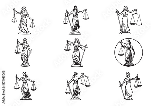 Lady justice silhouette Vector Set