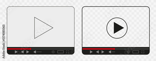 "Video Player Interface, Multimedia Streaming, Play Button Icon, Online Media, Digital Screen, Web Video, UI Design, Modern Minimalist Template, Internet Streaming, Movie Player, Interactive Buttons, 