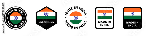 Made in India. Vector stamps for product packaging or box. Signs isolated on white.