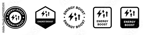 Energy Boost - stamps for energy drink bottle or sport supplement container. Vector isolated on white.