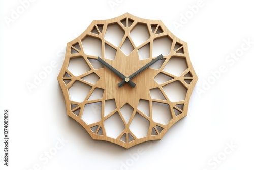 Geometric Wooden Wall Clock Intricate Starburst Design