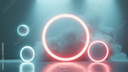 This 3D rendering presents a city with a futuristic design, incorporating surreal and vibrant elements