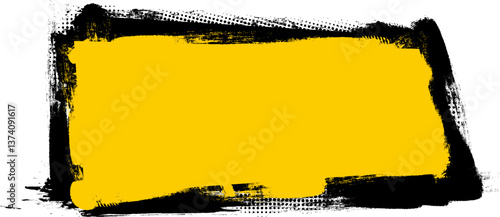 black yellow ink brush painting blank banner label panel artistic grunge graphic abstract background
