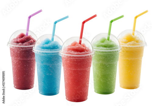 Colorful frozen fruit slush drinks isolated on transparent background