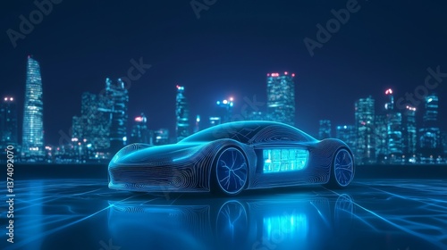 In neon light, a futuristic sports car concept comes to life