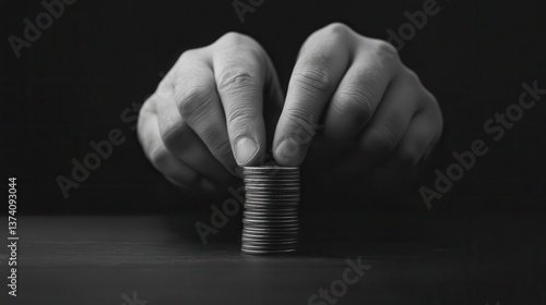 A close-up of hands stacking coins, symbolizing savings, finance, and the importance of wealth management in a minimalist style.