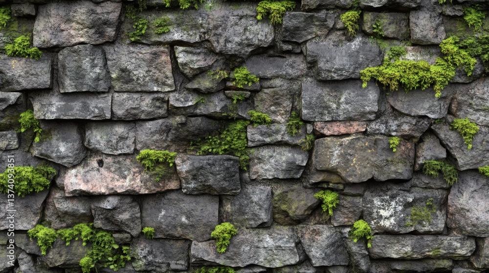 Stone Wall with Moss: A rustic texture and natural growth combination. Stone Wall with Moss: A rustic texture and natural growth combination.