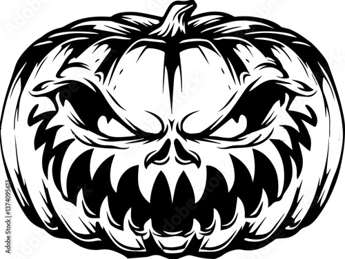 Jack-o-lanterns and pumpkins bring Halloween vibes in a spooky svg vector. Creepy Jack O' Lantern with Menacing Expression for Halloween