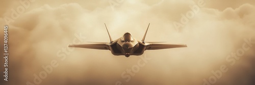 A marvel of aerospace engineering, the futuristic fighter jet rules the skies with its cutting-edge design