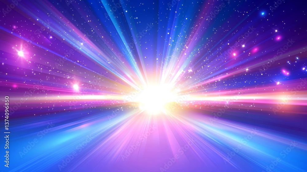 Naklejka premium The image depicts a vibrant, shining light explosion originating from the horizon line, representing hope and a fresh start