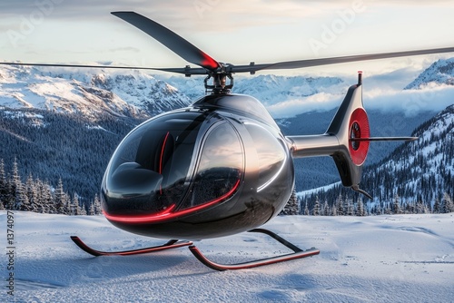 This helicopter fighter boasts a sleek black design with fiery red accents and is ready to unleash its full arsenal of destructive power