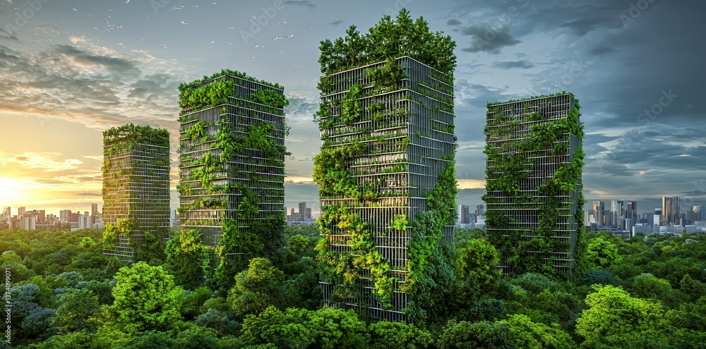 Fototapeta premium A city of the future is characterized by its green technologies and sustainable infrastructure