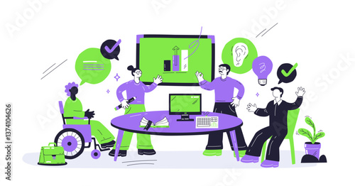 Diversity and inclusion in the workplace depicted with diverse team collaboration around a table, transparent background.