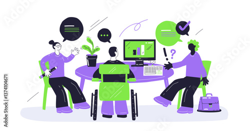 Diversity and inclusion in the workplace with diverse colleagues collaborating around a table, transparent background.