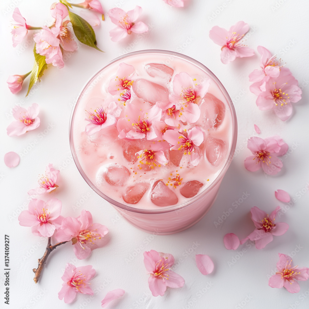 sakura pink iced latte on white background sakura pink iced latte on white background