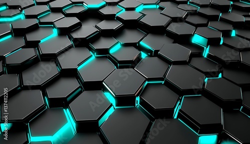 Futuristic surface with abstract black honeycom hexagon pattern