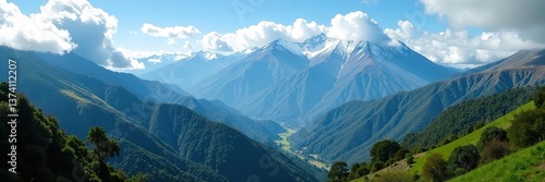 Majestic view of snow-capped Andean mountains and lush valleys in Ecuador,  Andes,  adventure