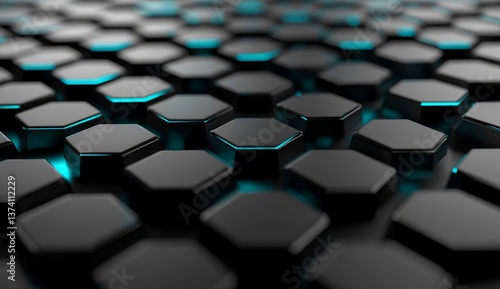 The abstract black of a futuristic surface is marked by a honeycom hexagon pattern