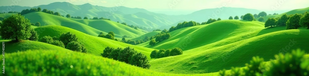 Obraz premium Miniature green landscape with rolling hills and winding valleys showcasing the beauty of nature, green, nature