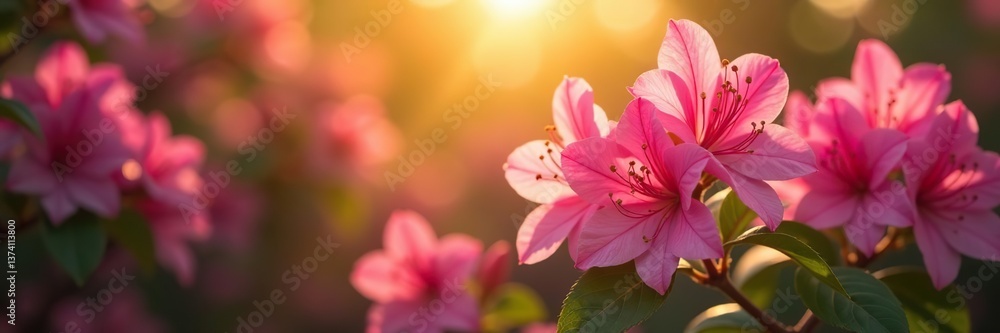 Fototapeta premium Vibrant azalea flowers in full bloom under the warm spring sunlight, flora, plant