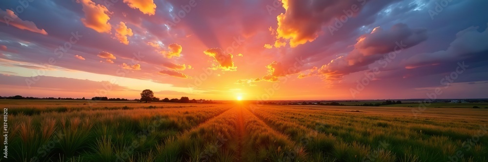 Vibrant 4K time-lapse of sunset over the field with rolling colorful clouds and stunning nature's light, 4K, landscape Vibrant 4K time-lapse of sunset over the field with rolling colorful clouds and stunning nature's light, 4K, landscape