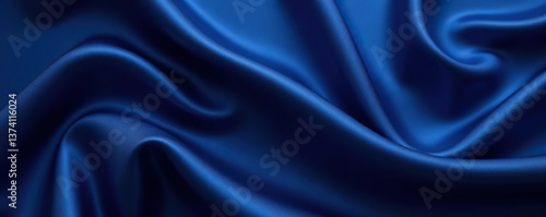 Luxurious navy blue silk satin fabric with abstract dark elegant background, soft wavy folds, shiny shimmer, and gradient; perfect for wide banner or panoramic template,  shiny,  drapery
