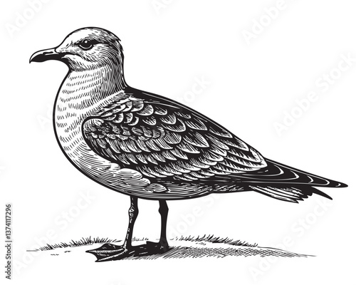 seagull engraving vector illustration