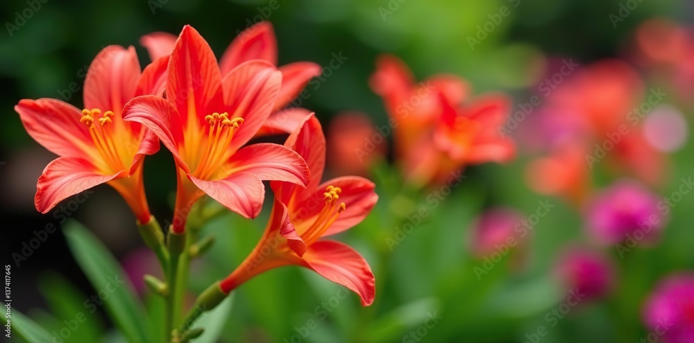 Vibrant Alstroemeria Peruvian lily flowers in a colorful garden, bloom, summer Vibrant Alstroemeria Peruvian lily flowers in a colorful garden, bloom, summer