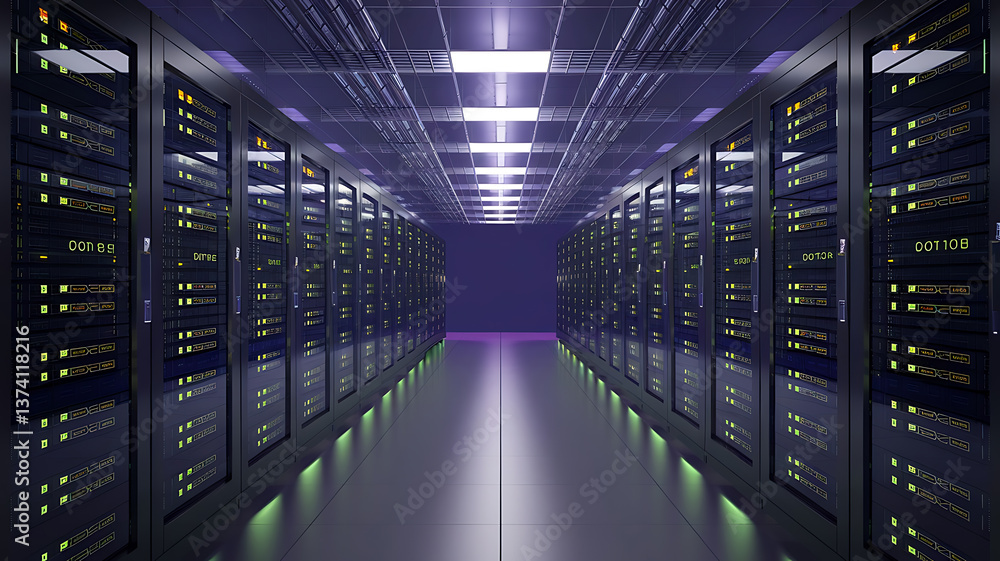Modern server rack array high-tech data center interior illuminated equipment Modern server rack array high-tech data center interior illuminated equipment