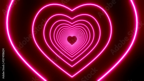 ハートのネオンのトンネル 抽象的なピンクのビームの背景素材