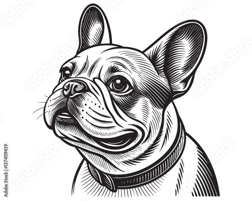 French bulldog engraving vector illustration