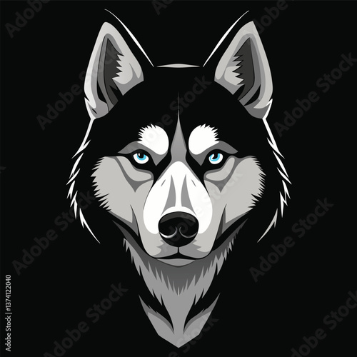 Siberian Husky Dog Head Shape Vector Illustration