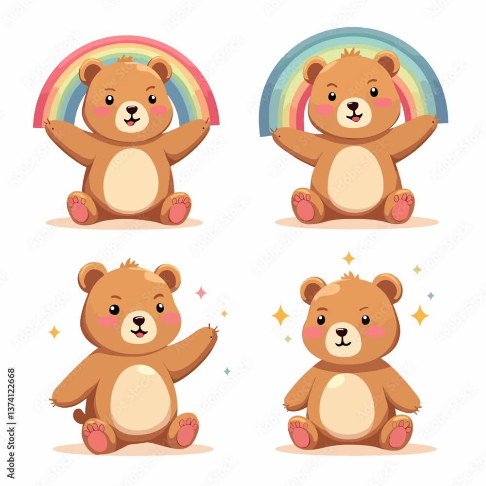 Cute teddy bear on a rainbow. Vector illustration of a cartoon, Set teddy bear on a rainbow Cute teddy bear on a rainbow. Vector illustration of a cartoon, Set teddy bear on a rainbow