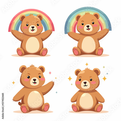 Cute teddy bear on a rainbow. Vector illustration of a cartoon, Set teddy bear on a rainbow	