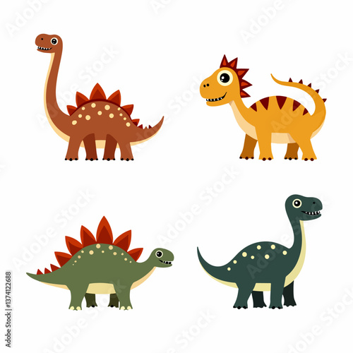 Cartoon dinosaur Set Illustration on a white background, dinosaur set icon  © Nellys