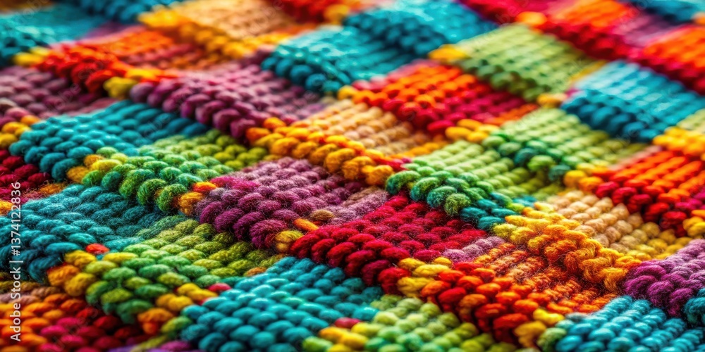A vibrant tapestry of multicolored yarn, showcasing a close-up view of intricate knitwork with a rich texture and diverse color palette A vibrant tapestry of multicolored yarn, showcasing a close-up view of intricate knitwork with a rich texture and diverse color palette