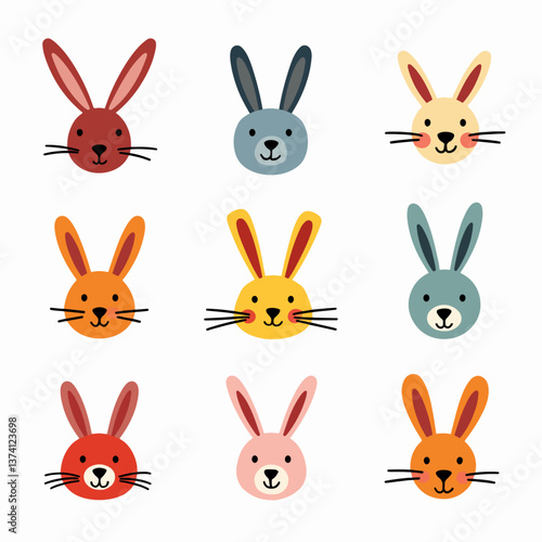 Face set of a cute white rabbit. Kawaii bunny ear emoji, or bunny emoticon. symbol of a rabbit. Expression of a funny animal cartoon figure. outline in a vector illustration