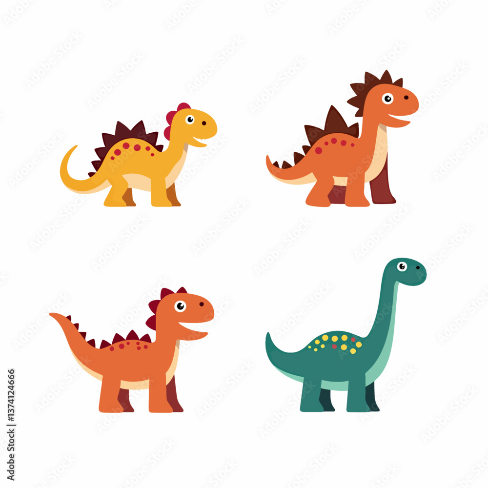 Obraz premium Set of vector illustrations in cartoon style. Super Cute dinosaurs on white background