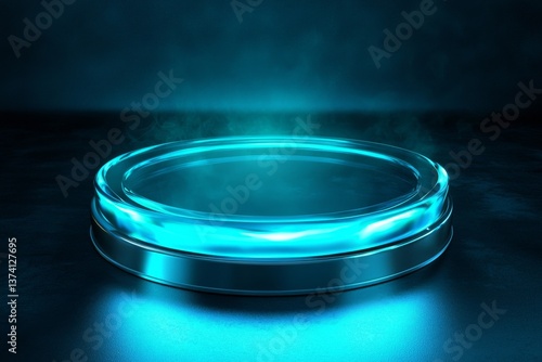 A futuristic sci-fi backdrop featuring a glowing neon light abstract fantasy portal, accompanied by laser lines and a hologram, set against a space universe spectrum light effect